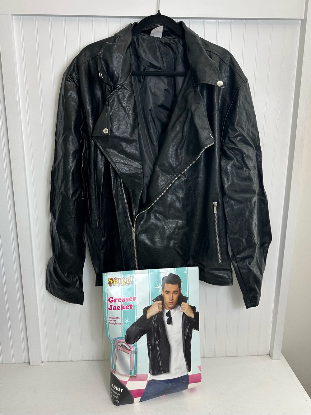 Spirit Black Faux Leather Men's Greaser Jacket.. NO SUNGLASSES